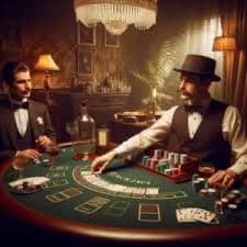 Dealer kasino langsung membagikan kartu di meja blackjack dengan antusiasme tinggi